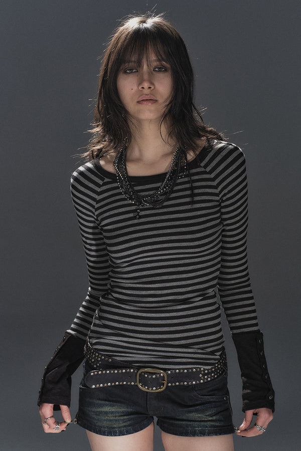 Button Sleeve Striped Shirt