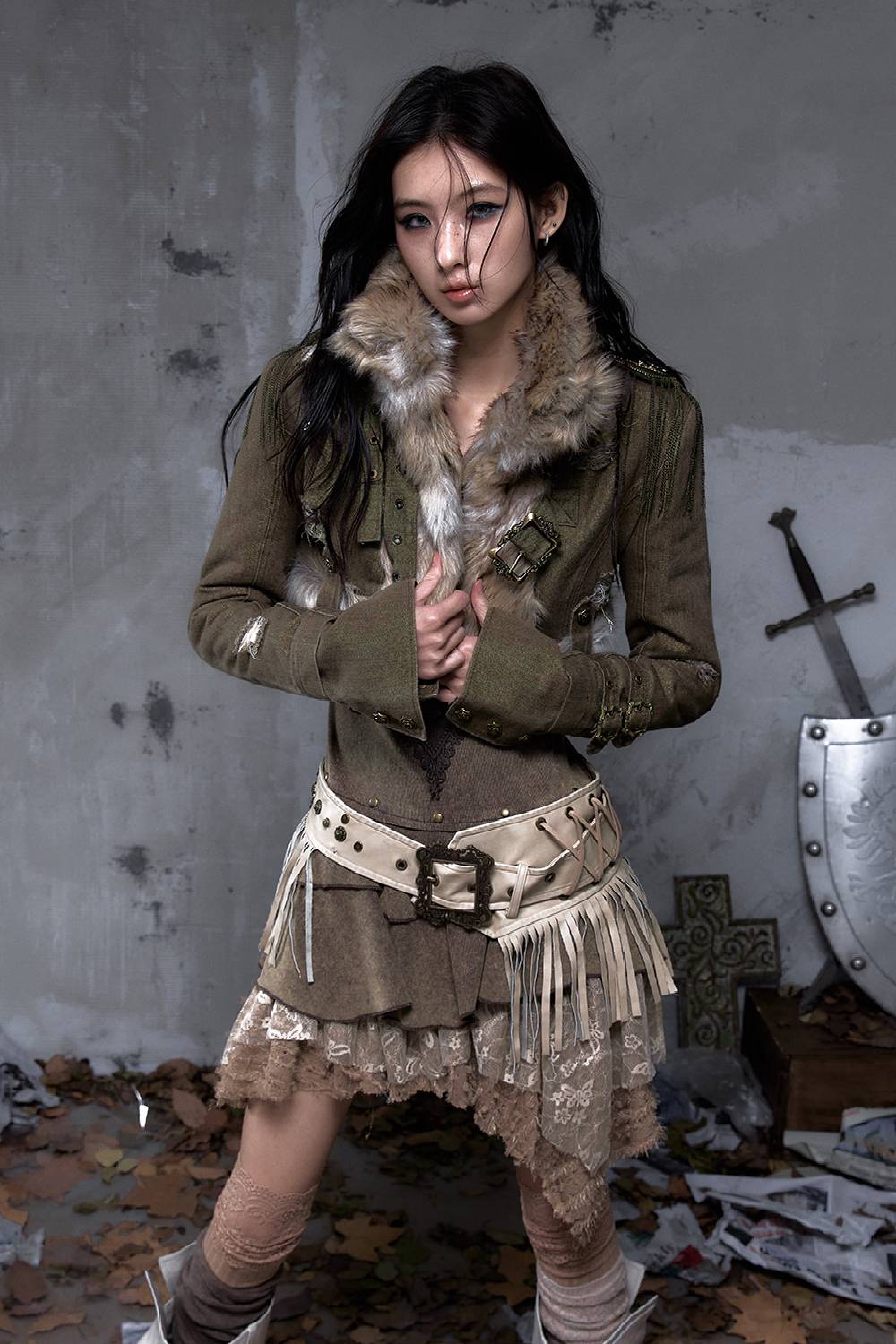 Fur Panel Crop Jacket