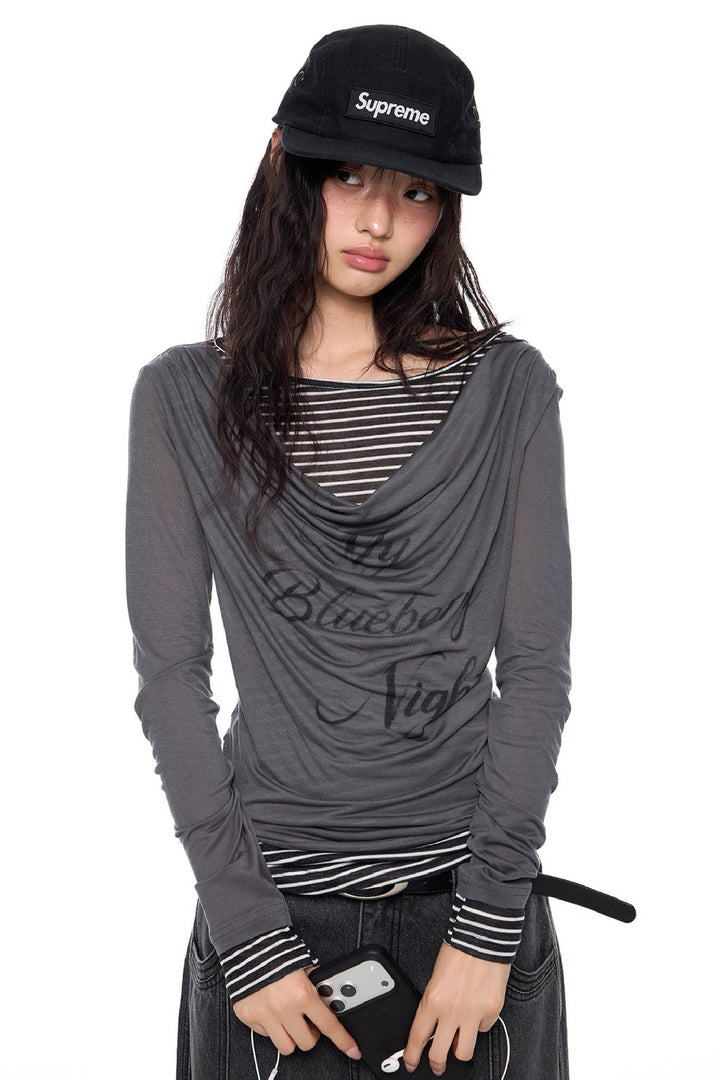 Draped Print Long Sleeve Top