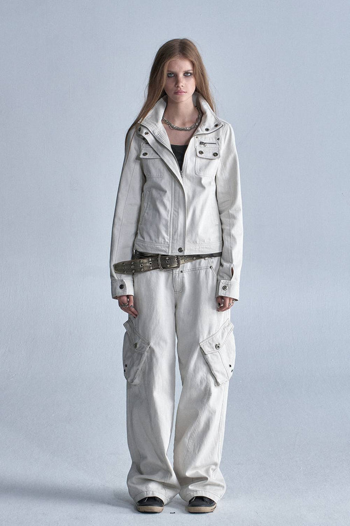 Washed Wide Cargo Pants