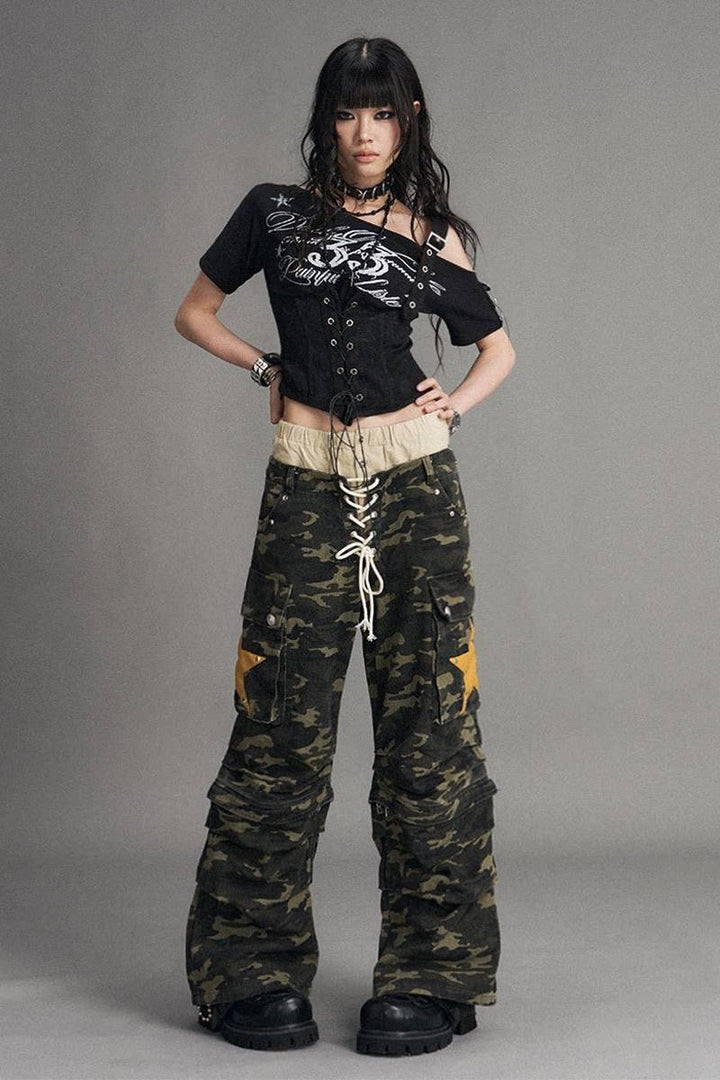 Asymmetric Graphic Corset Top