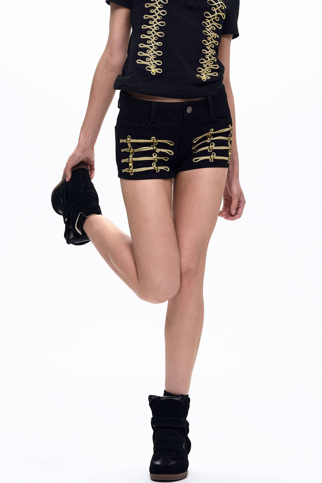 Gold Trim Denim Shorts