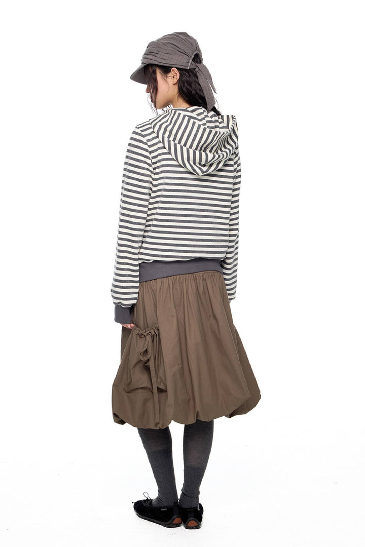 Striped Hooded Button Jacket