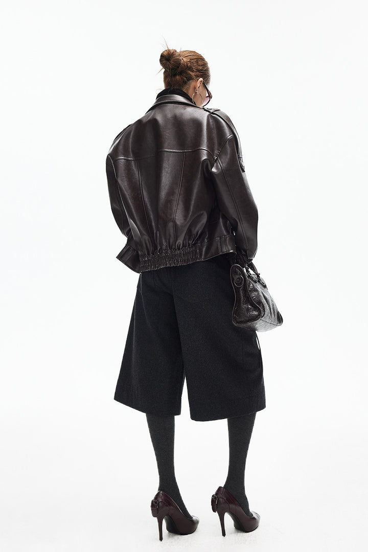 Mocha Leather Belted Jacket