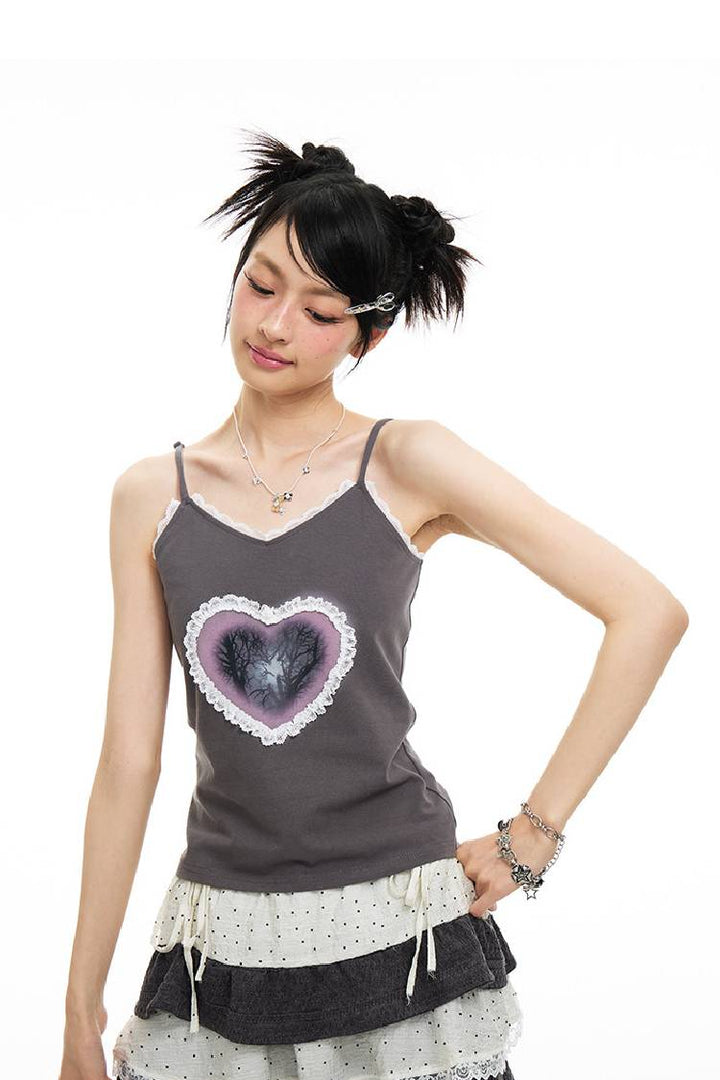 Lace Trim Heart Tank