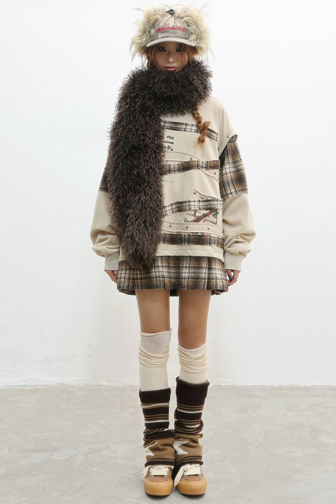Plaid Layer Distressed Sweatshirt