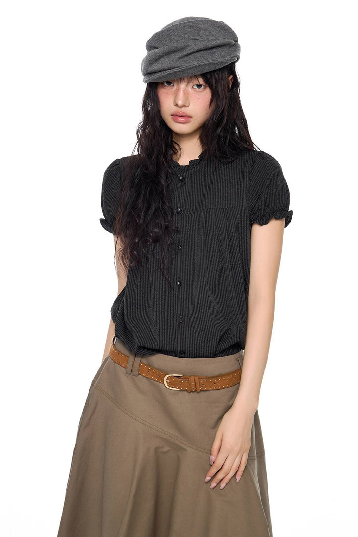 Textured Short Sleeve Blouse