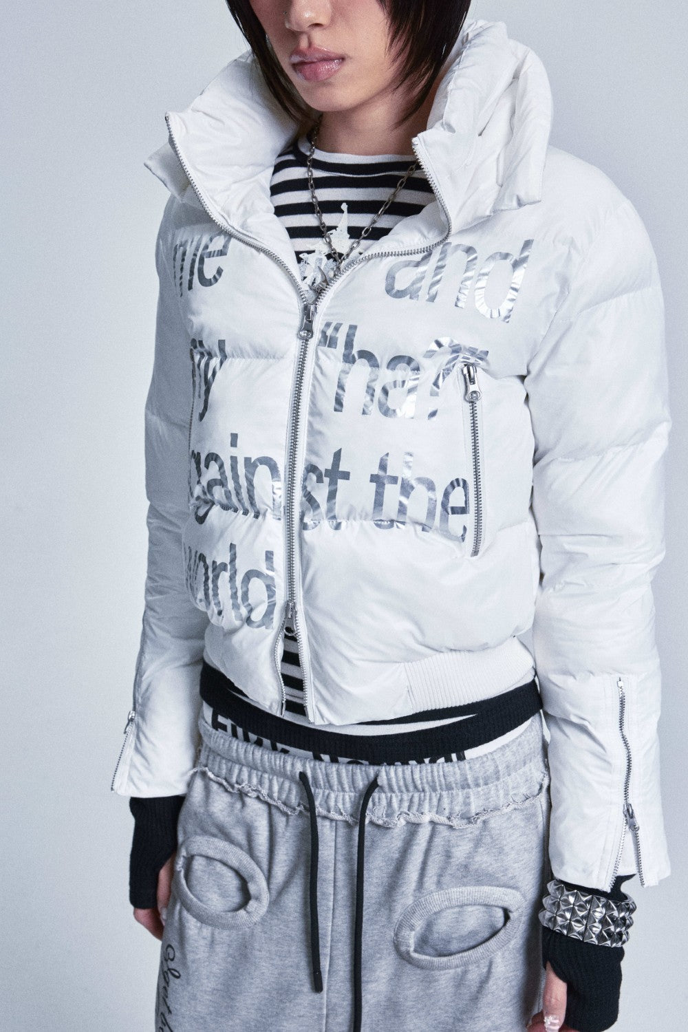 "Against" Graphic Puffer Jacket