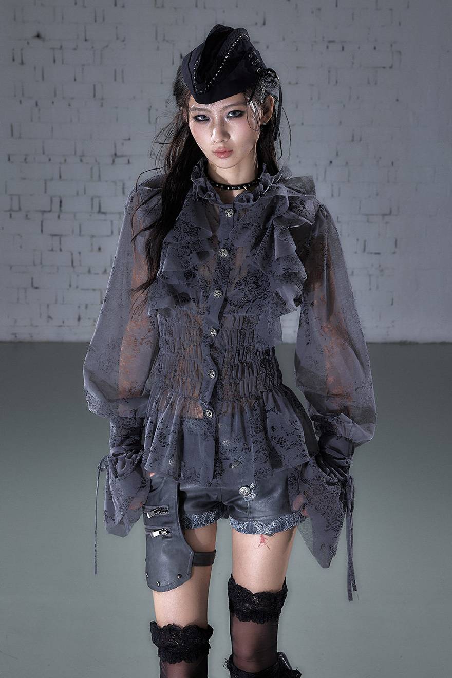 Sheer Ruffle Waist Top