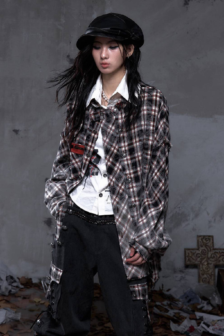 Distressed Plaid Overshirt