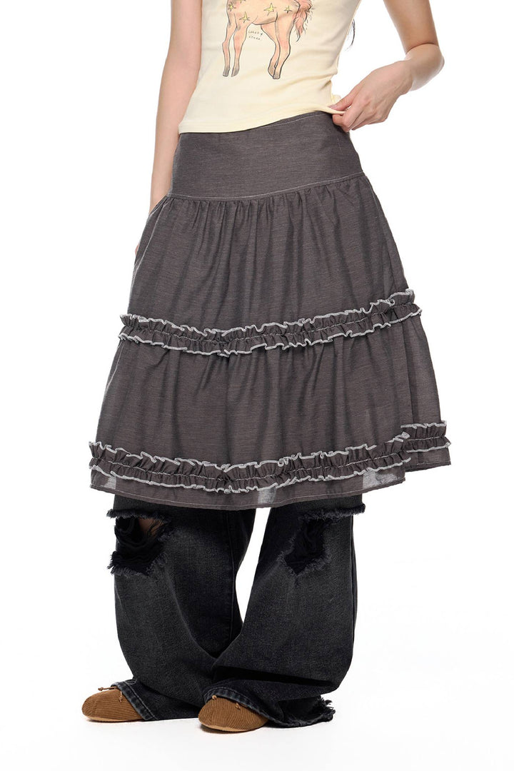Layered Frill Midi Skirt