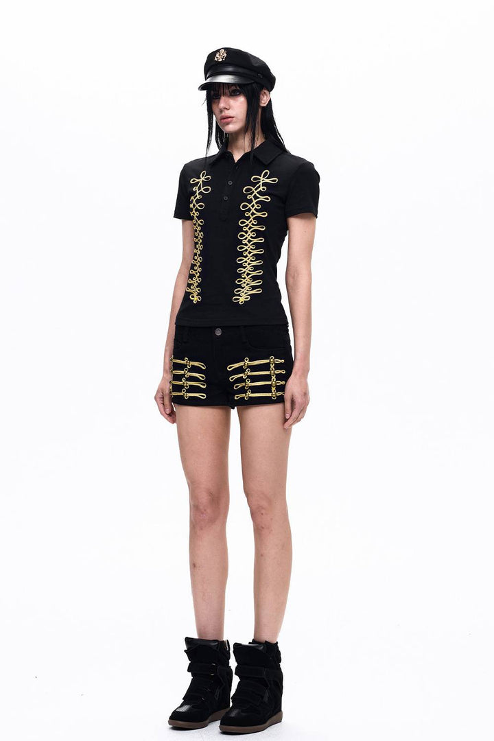 Gold Trim Denim Shorts