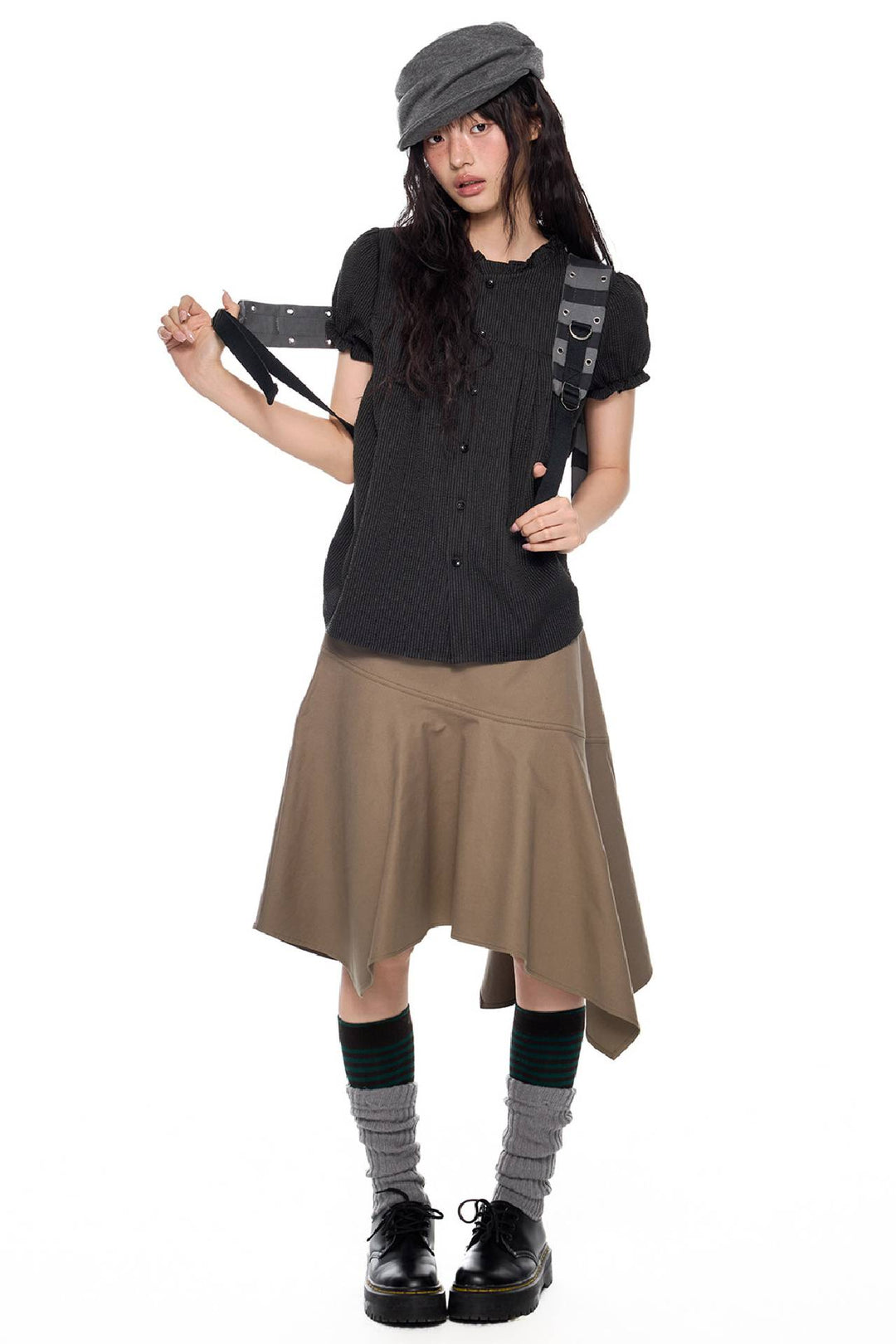 Asymmetric Flare Midi Skirt