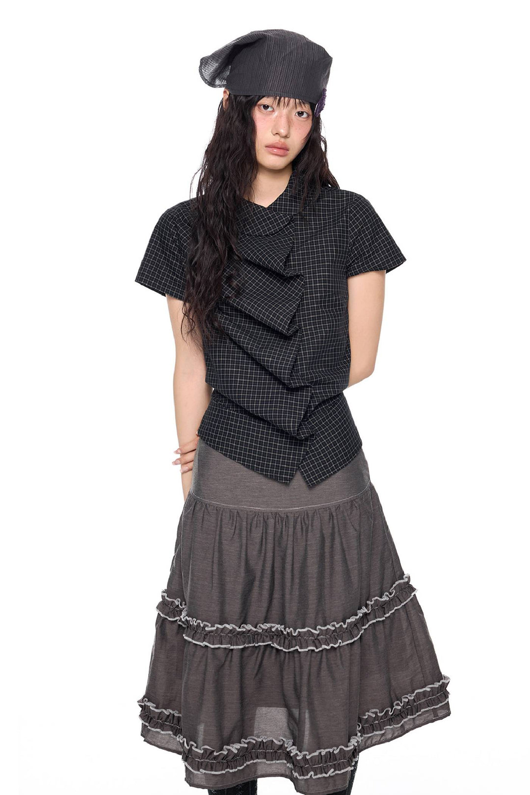 Fitted Ruffle Collar Top