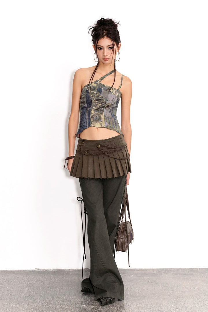 Olive Pleated Wrap Skirt