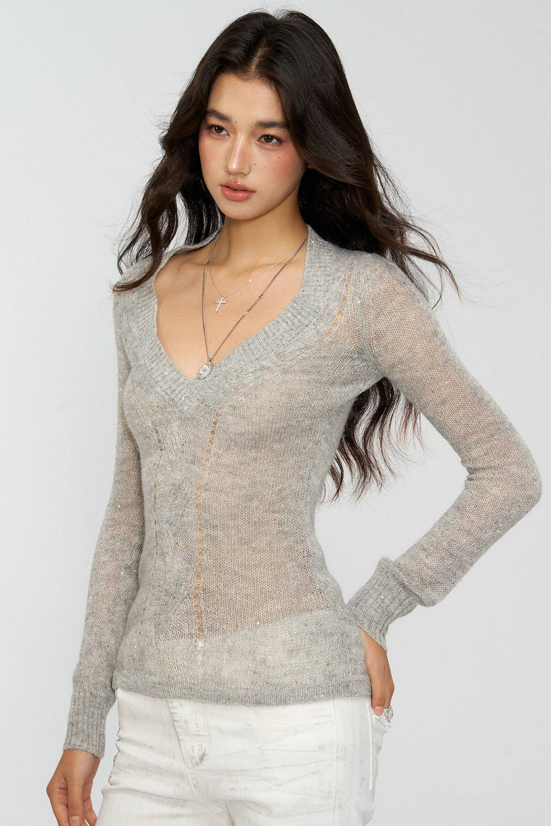 Shimmer Knit Long Sleeve Top