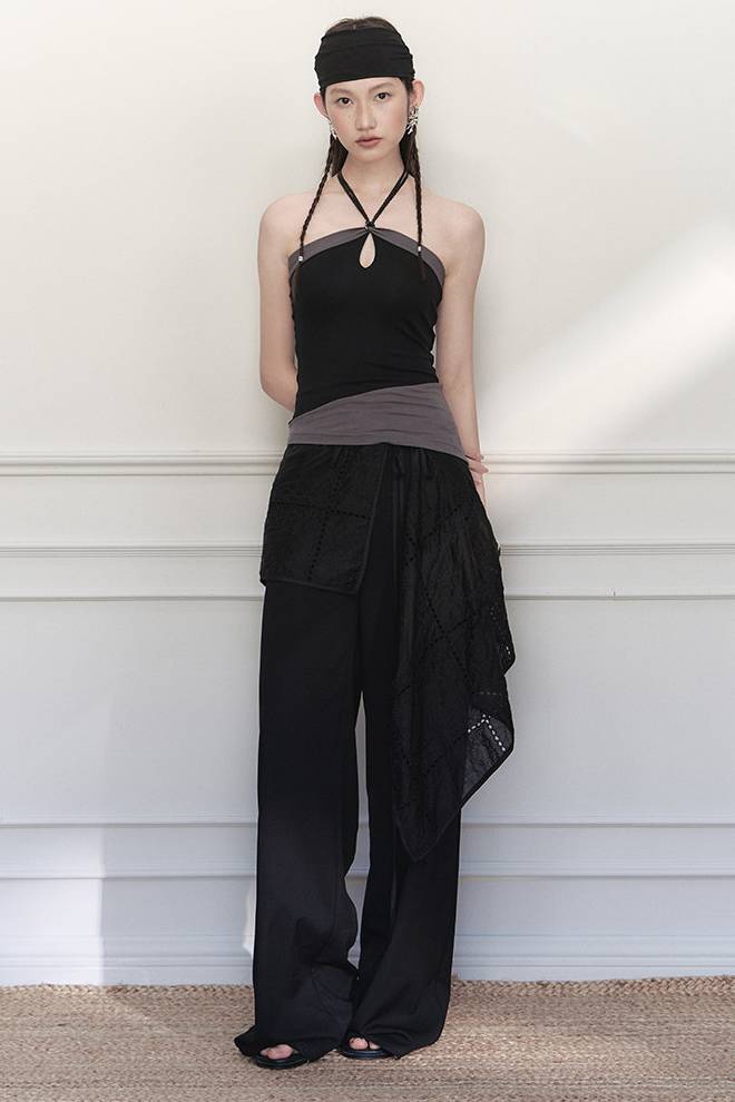 Draped Lace Overlay Pants