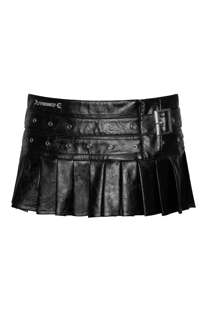 Buckle Leather Mini Skirt