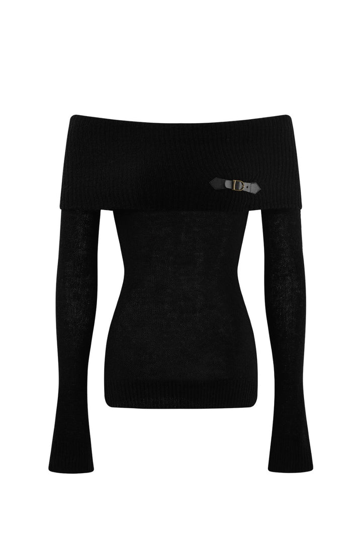 Off Shoulder Buckle Sweater