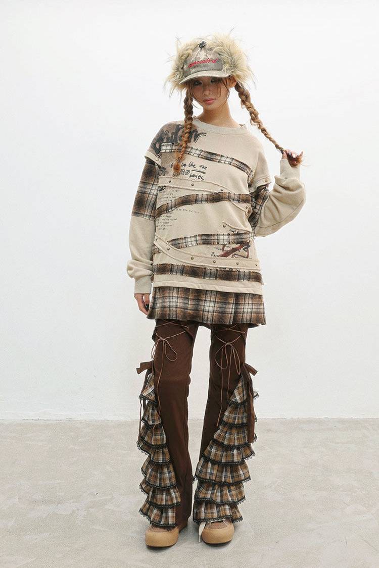 Plaid Ruffle Lace Pants