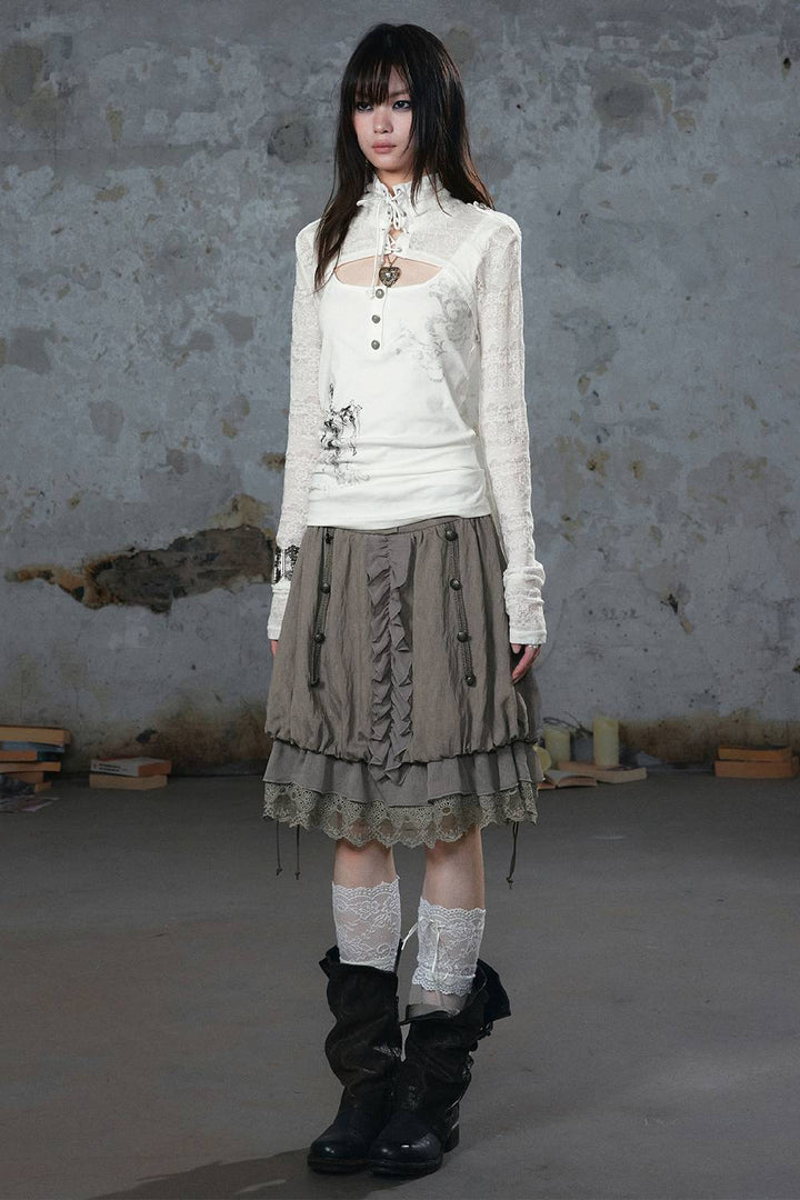 Lace Trim Bubble Skirt