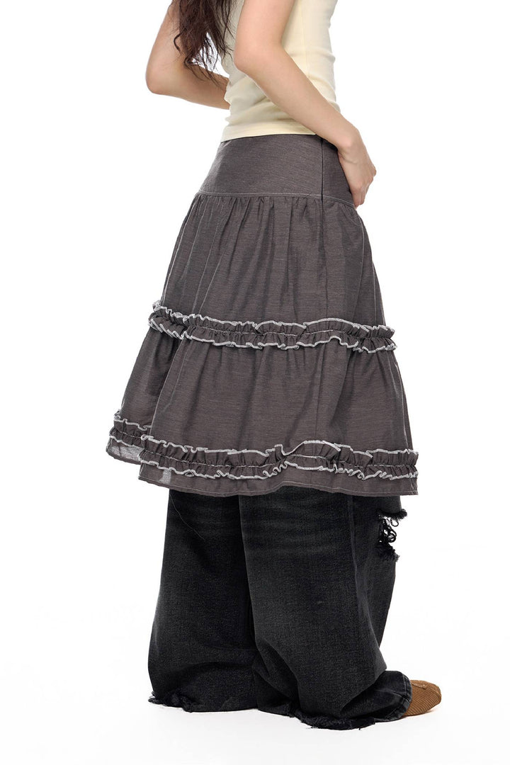 Layered Frill Midi Skirt