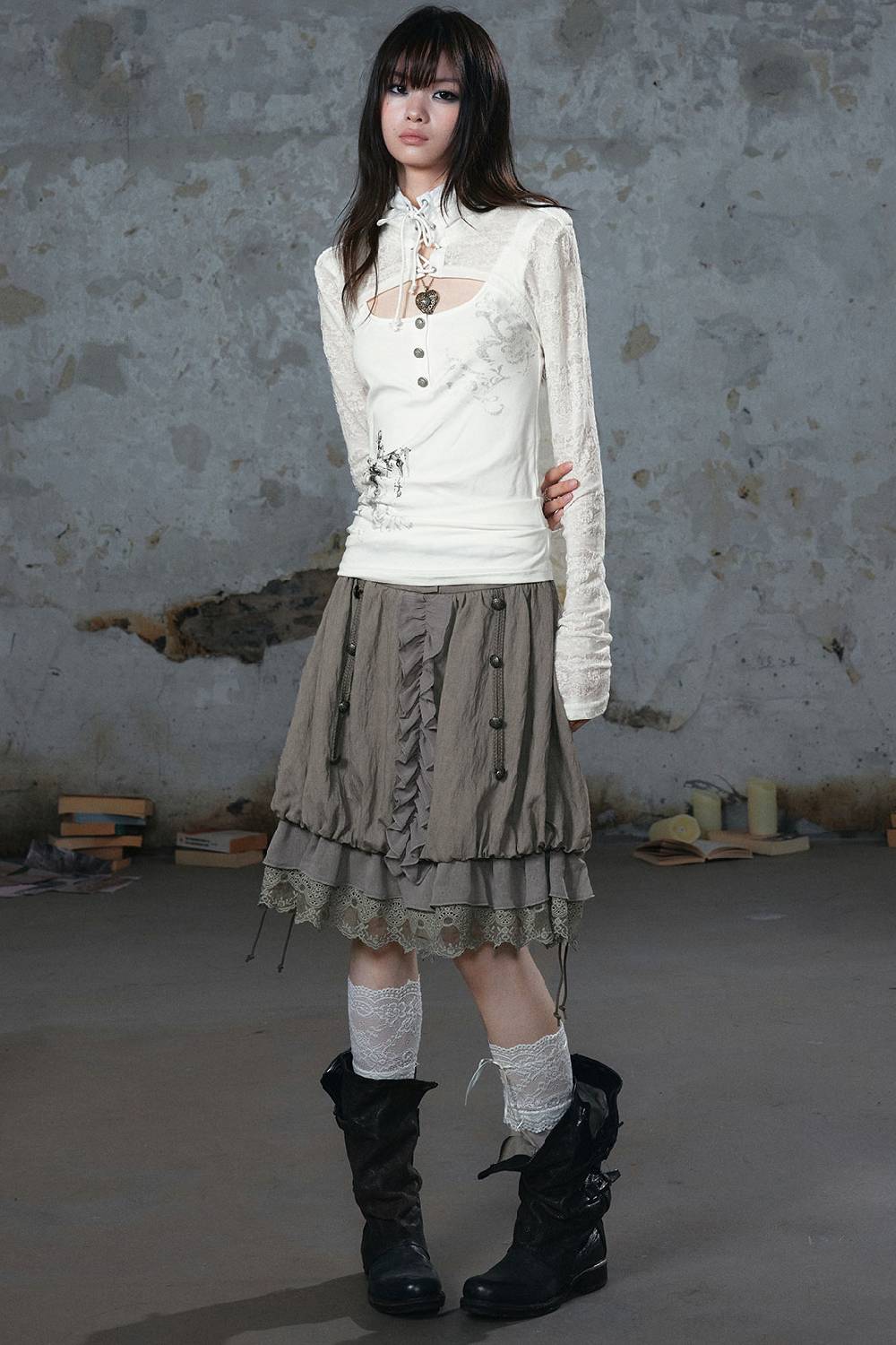 Lace Trim Bubble Skirt