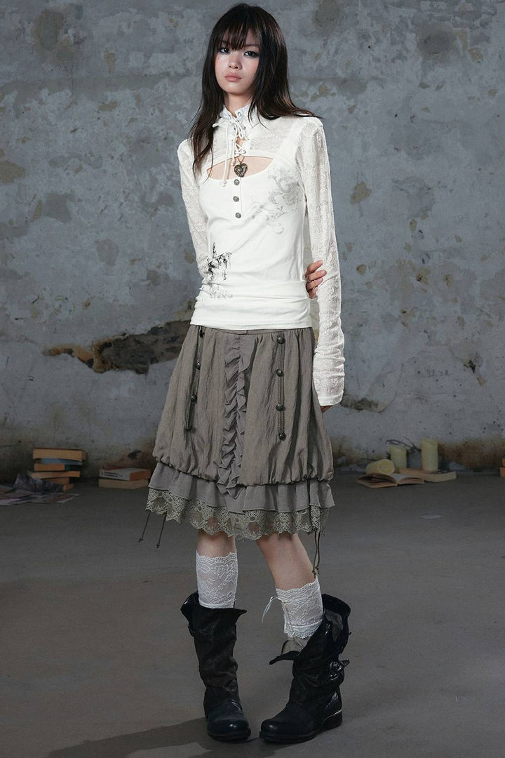 Lace Trim Bubble Skirt