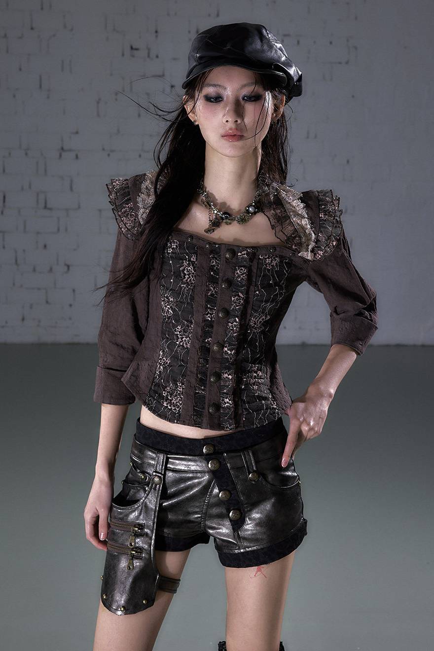 Lace Trim Utility Shorts