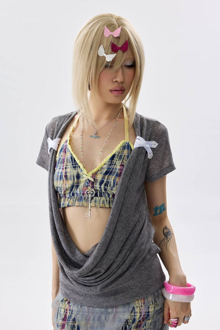 Cropped Plaid Halter Top