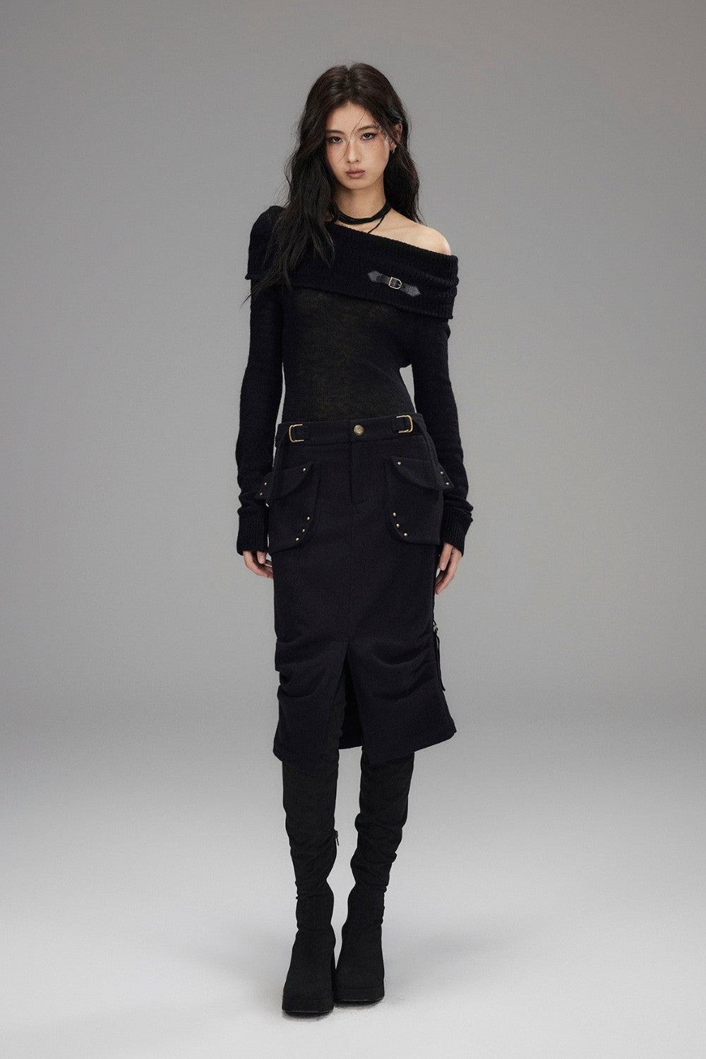 Wool Cargo Split Skirt