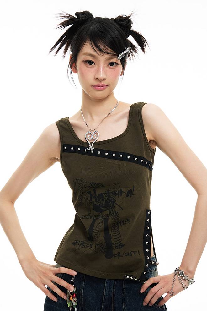 Studded Graphic Tank Top