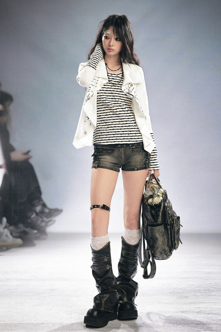 Layered Buckle Denim Shorts