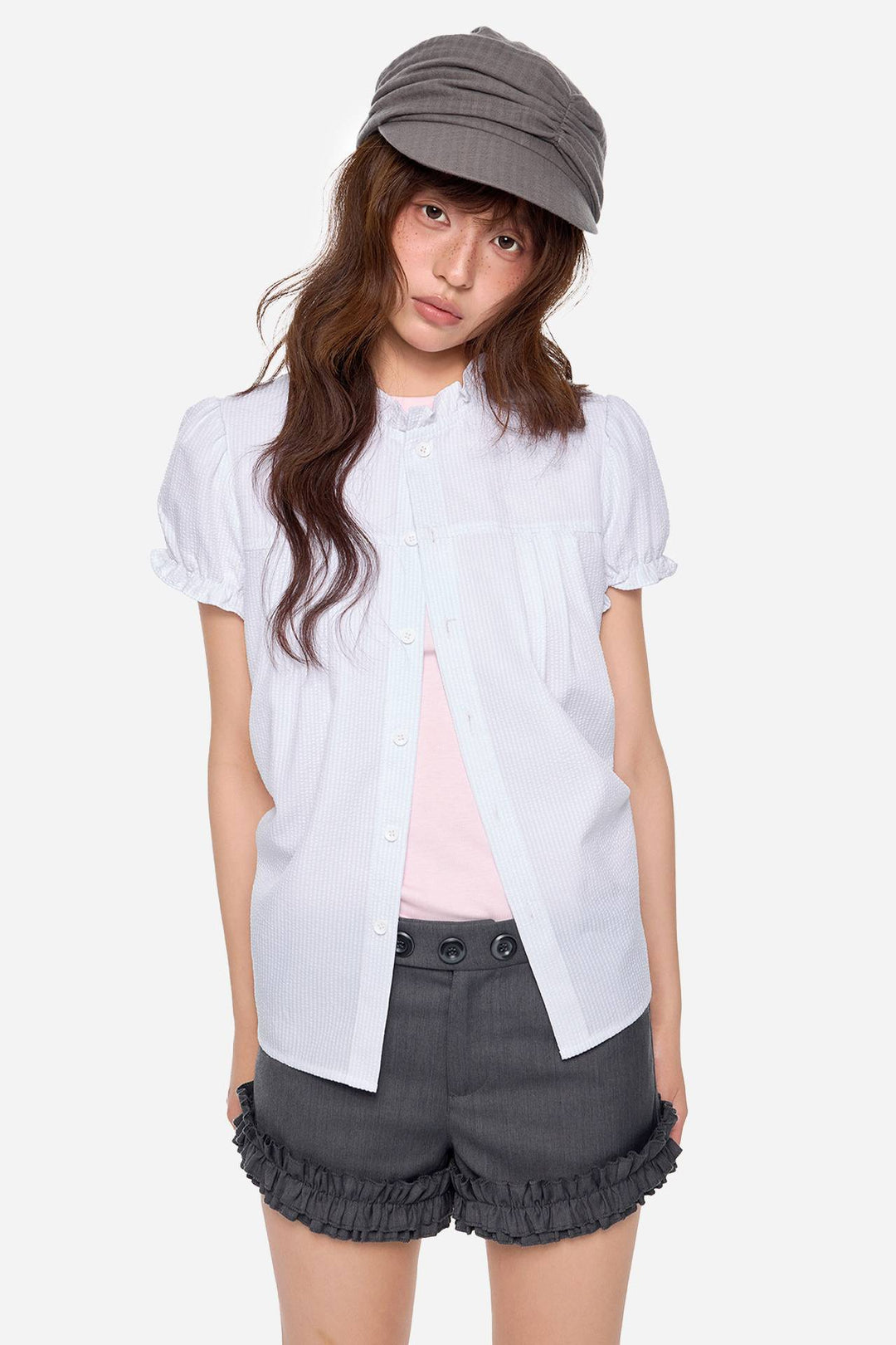 Textured Short Sleeve Blouse