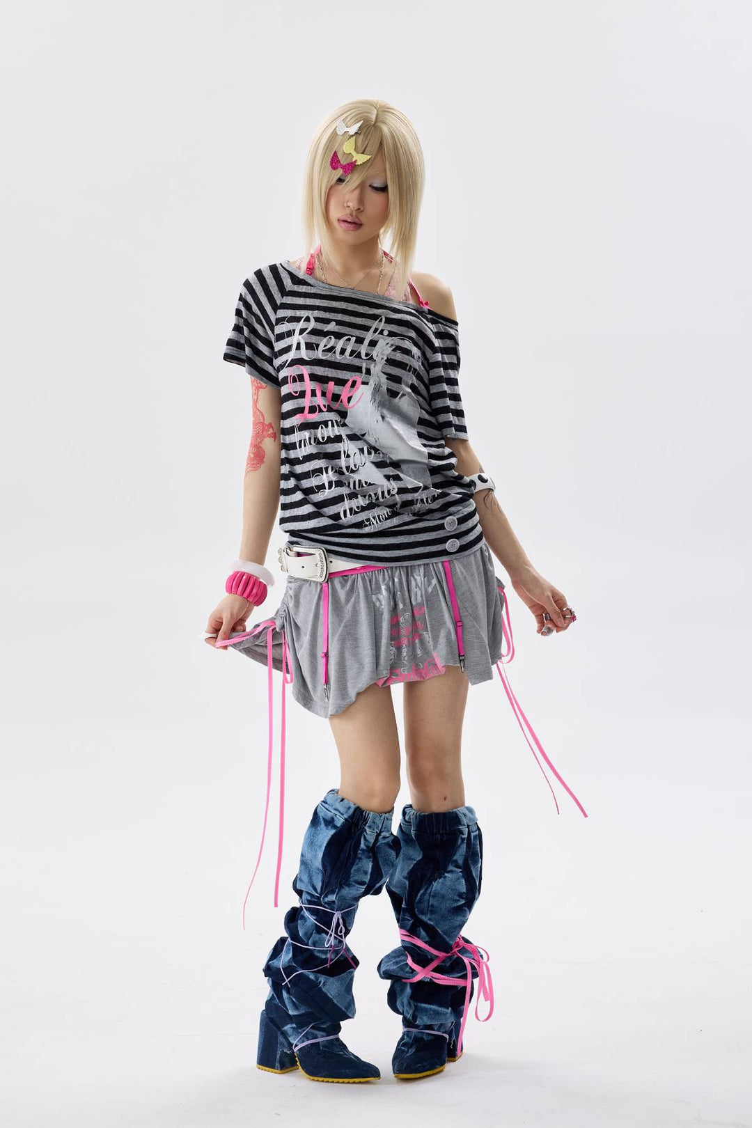 Asymmetric Striped Graphic Top