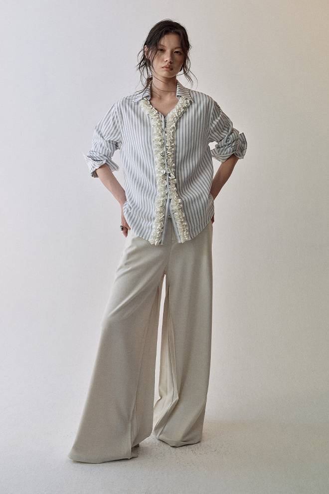 Frill Trim Stripe Blouse