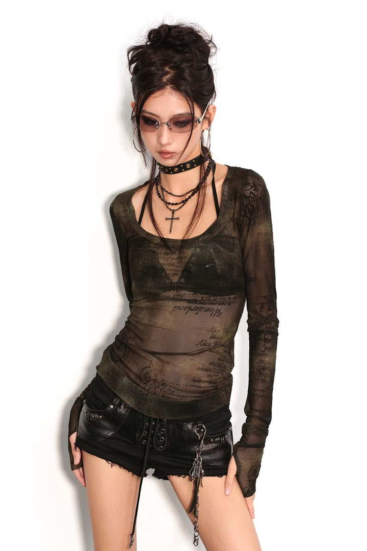 Mesh Lettered Jacquard Shirt