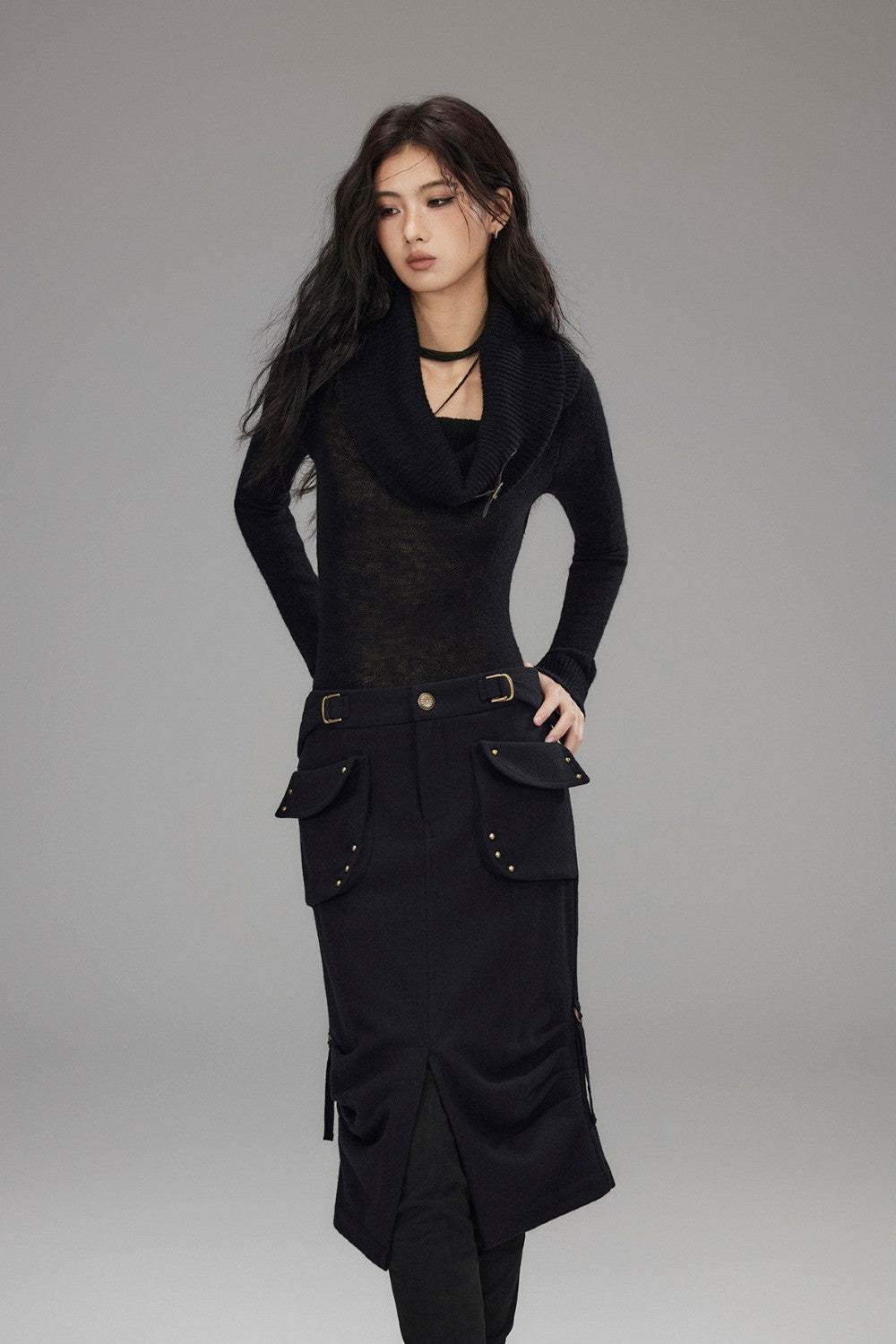 Wool Cargo Split Skirt