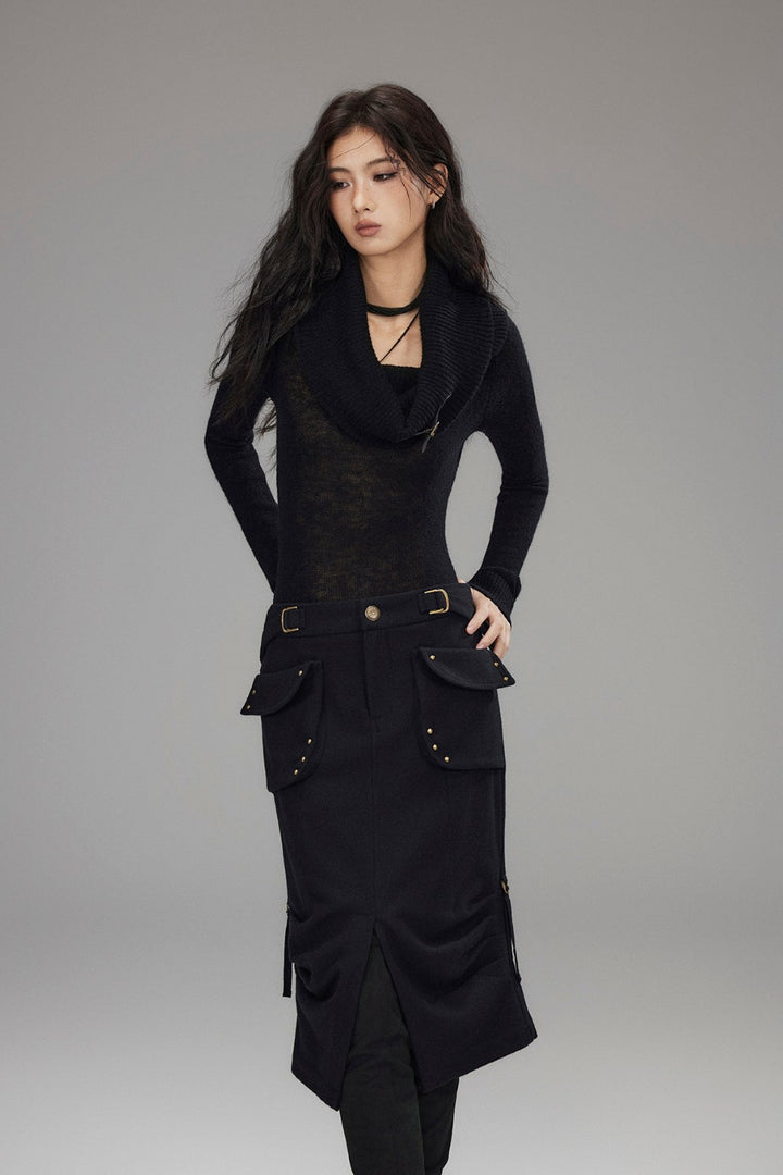 Wool Cargo Split Skirt