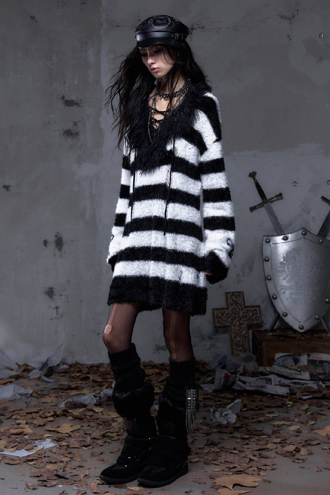 Striped Faux-Fur Knit