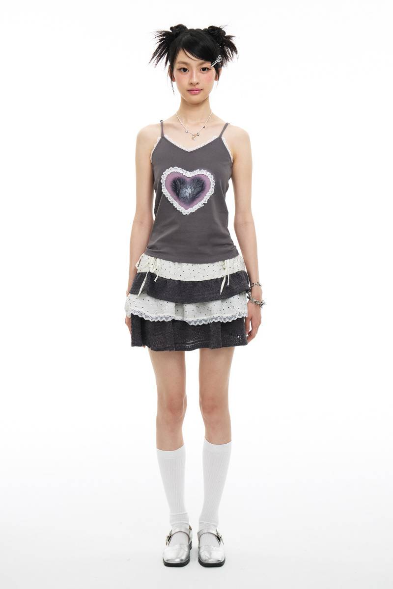 Lace Trim Heart Tank