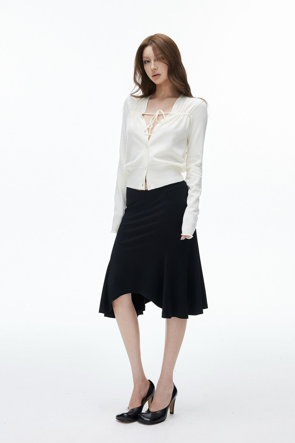 Ruched Tie Front Cardigan
