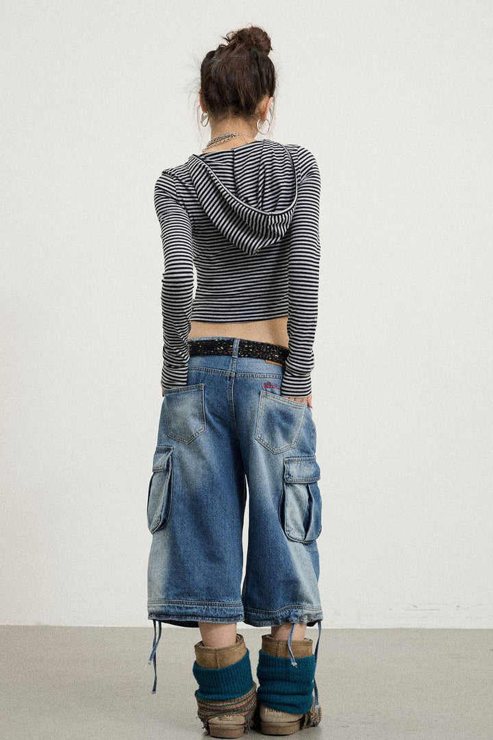 Washed Cargo Denim Shorts