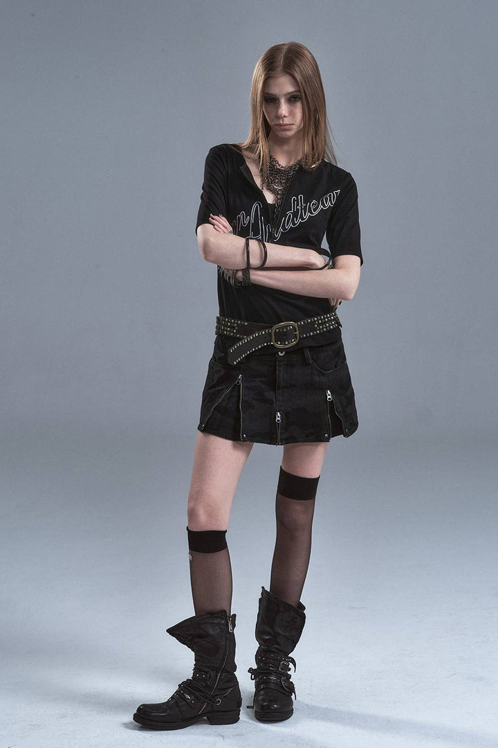 Camo Zip Mini Skirt
