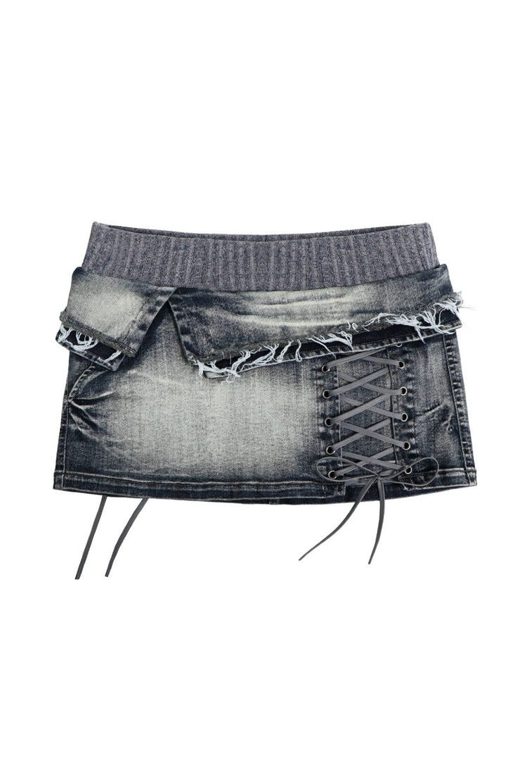 Nyra Lace-Up Denim Skirt