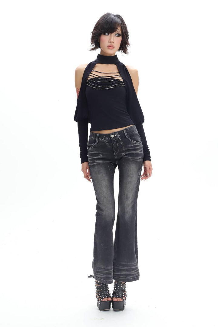Cutout Rhinestone Fitted Top
