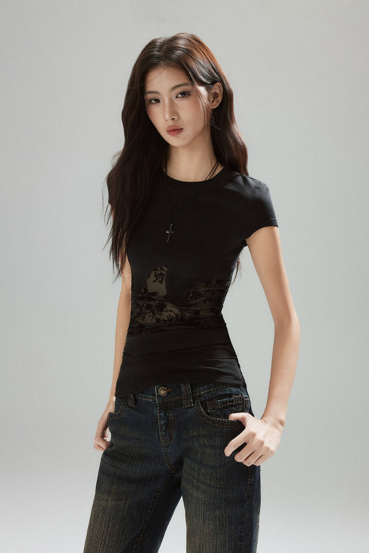 Gia Lace Panel Shortsleeve