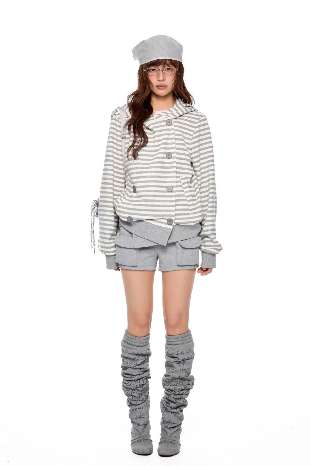 Striped Hooded Button Jacket