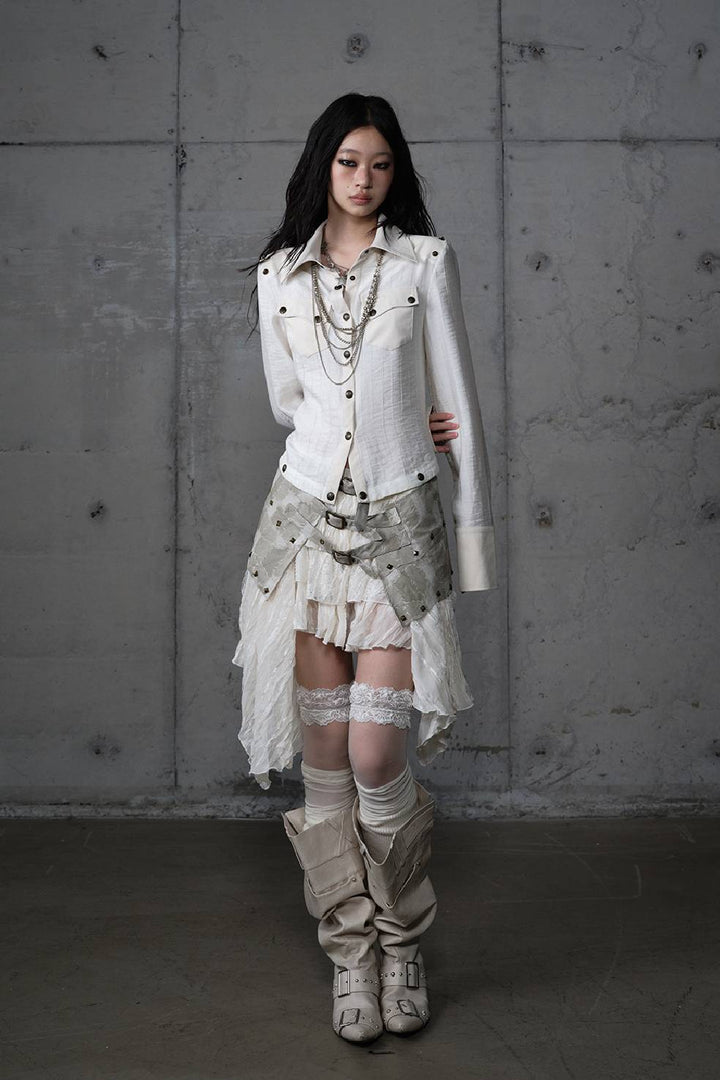 Asymmetric Lace Midi Skirt