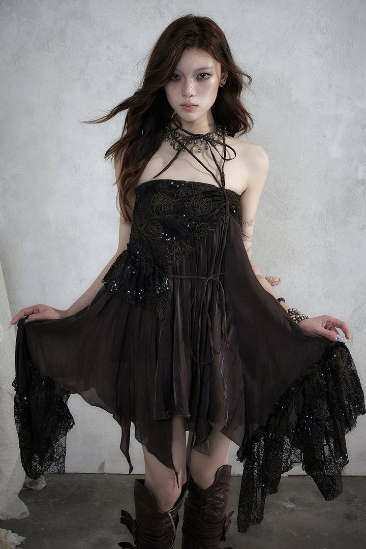 Asymmetric Lace Midi Skirt